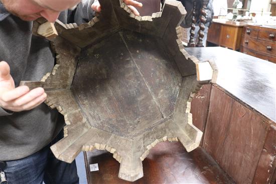 An Ottoman mother of pearl tortoiseshell and bone inlaid table W.53cm